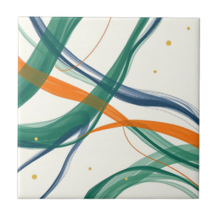 Modern Abstract Art with Sweeping Lines and Golden Ceramic Tile