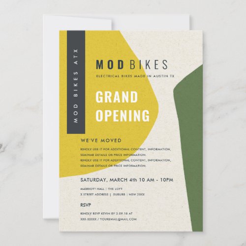Modern Abstract Art Yellow Green Grand Opening Invitation