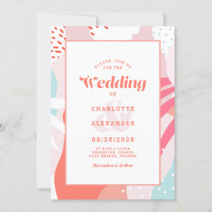 Modern Abstract Artistic Coral Teal Wedding Invitation
