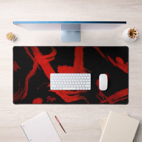 Modern Abstract Artistic Paint Strokes with Name Desk Mat