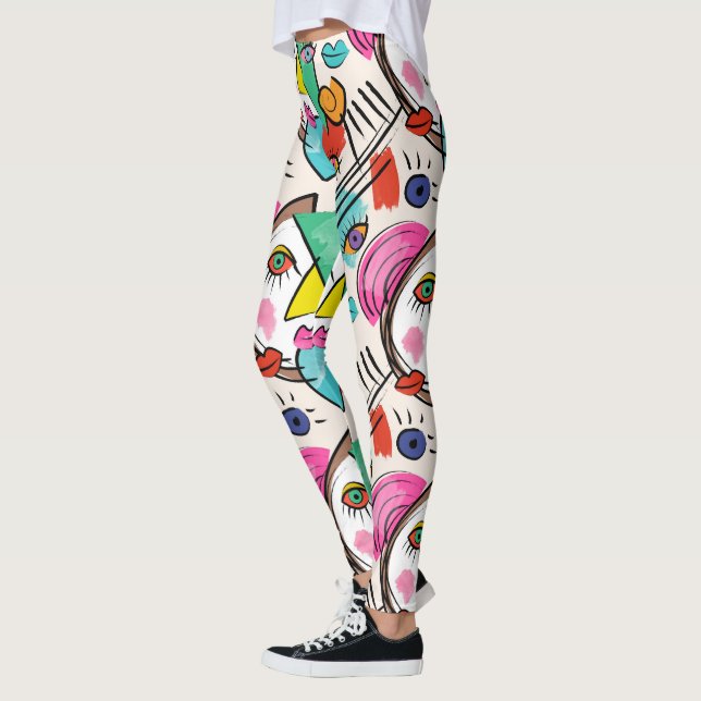 Modern Abstract Artsy Female Faces Leggings (Left)