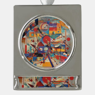 Modern Abstract Artwork Silver Plated Banner Ornament