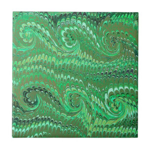 Modern Abstract Avocado Green Marbled Swirls Ceramic Tile