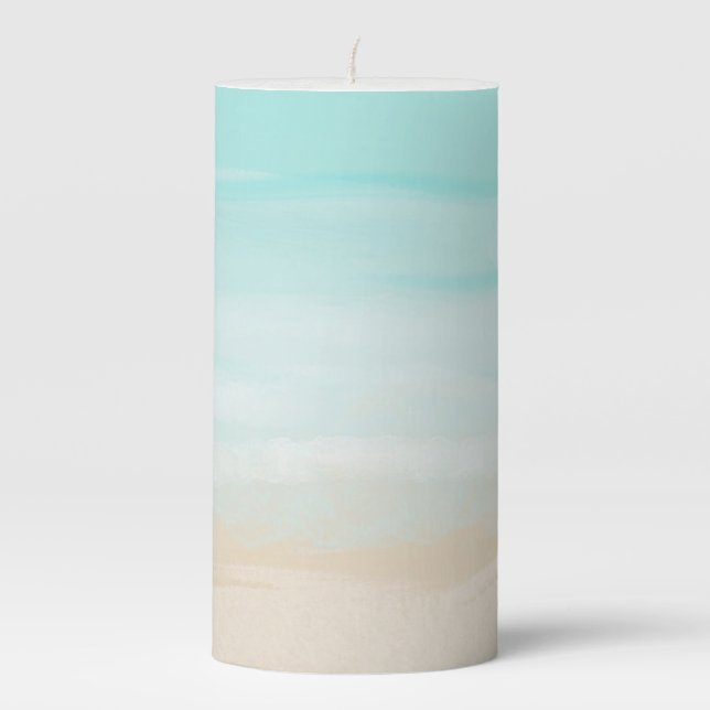 Modern Abstract Beach Pillar Candle (Front)