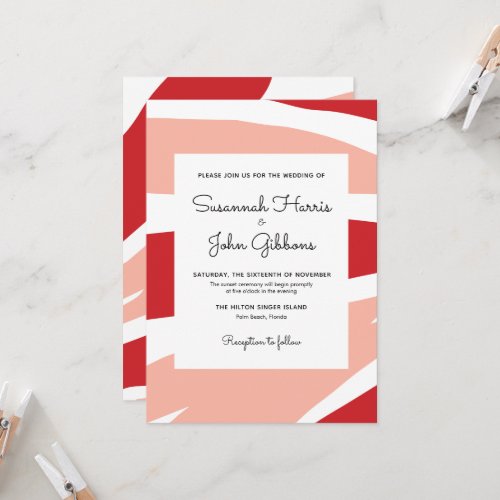 Modern Abstract Beach Pink  Red Wedding Invitation