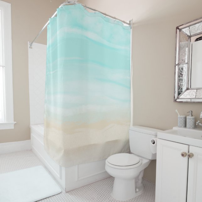 Modern Abstract Beach Shower Curtain (In Situ)