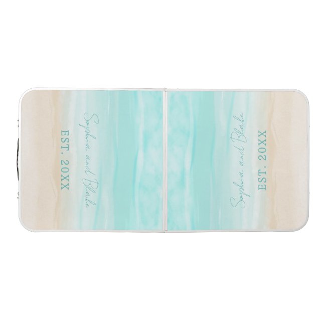 Modern Abstract Beach Wedding Beer Pong Table (Top)