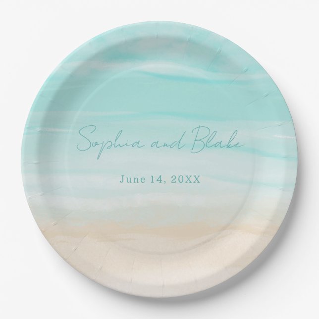 Modern Abstract Beach Wedding Paper Plates (Front)