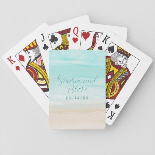 Modern Abstract Beach Wedding Poker Cards