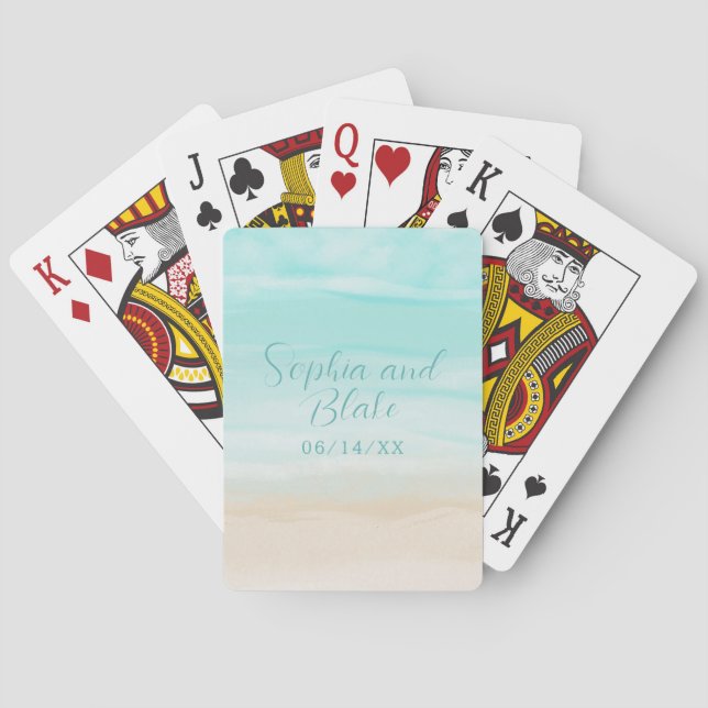 Modern Abstract Beach Wedding Poker Cards (Back)