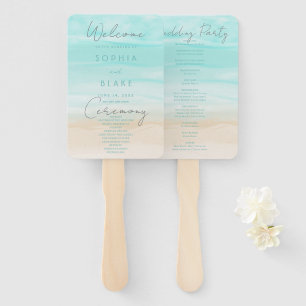 Modern Abstract Beach Wedding Program Hand Fan