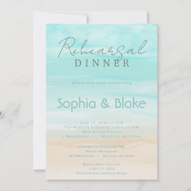 Modern Abstract Beach Wedding Rehearsal Dinner Invitation (Front)