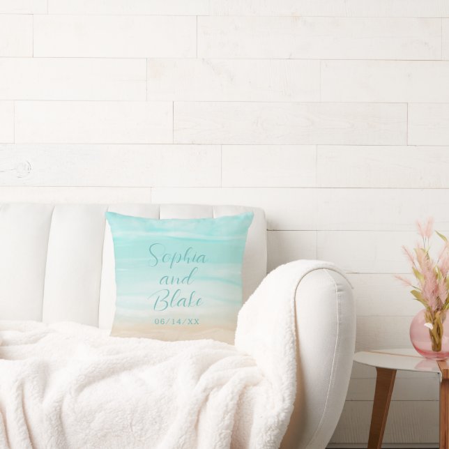 Modern Abstract Beach Wedding Throw Pillow (Couch)