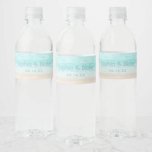 Modern Abstract Beach Wedding Water Bottle Label (Bottles)