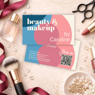 Modern Abstract Beauty Makeup Artist With QR Code Business Card