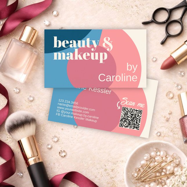 Modern Abstract Beauty Makeup Artist With QR Code Business Card (Creator Uploaded)