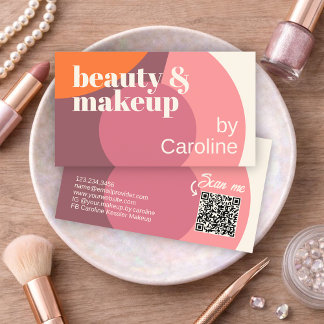 Modern Abstract Beauty Makeup Artist With QR Code Business Card