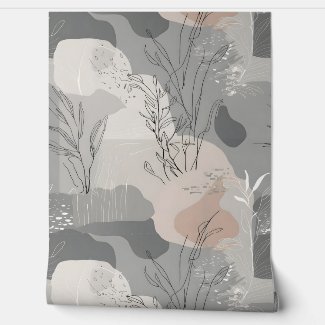 Modern Abstract Beige Gray Pale Green Peel & Stick Wallpaper