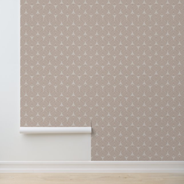 Modern Abstract Beige Tan Brown Arch Lines Wallpaper (Application)