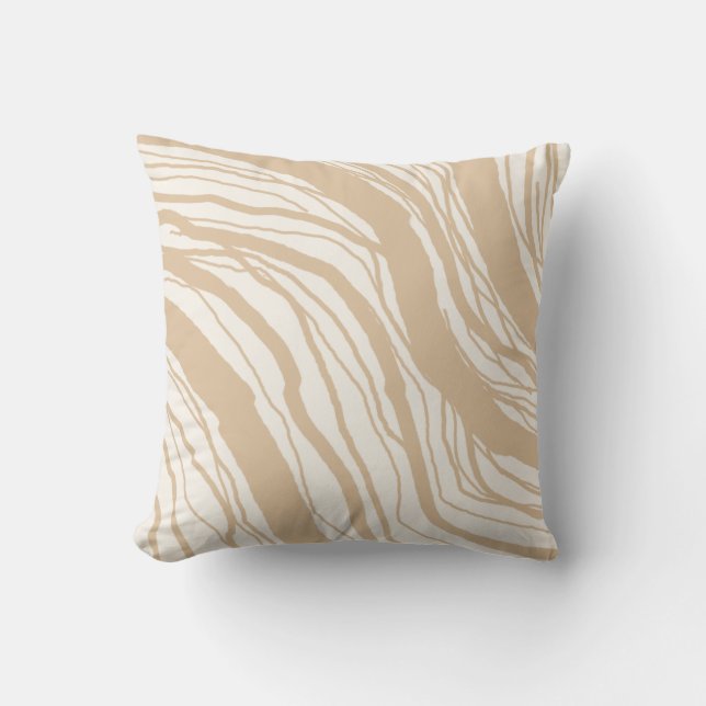 Modern Abstract Beige Tan Stripes Throw Pillow (Front)
