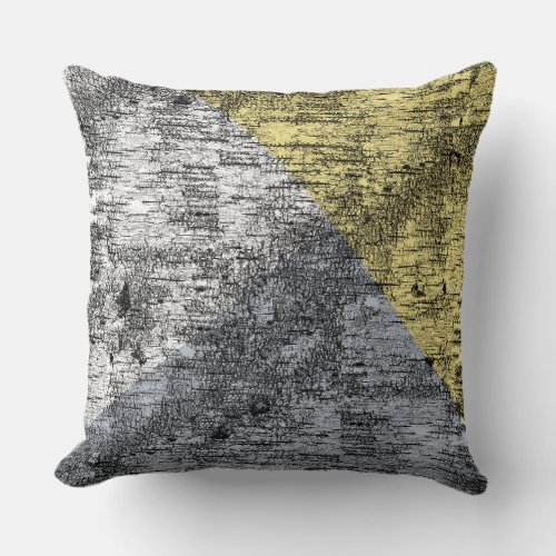 Modern Abstract Birch Bark Pattern Yellow Grey Throw Pillow