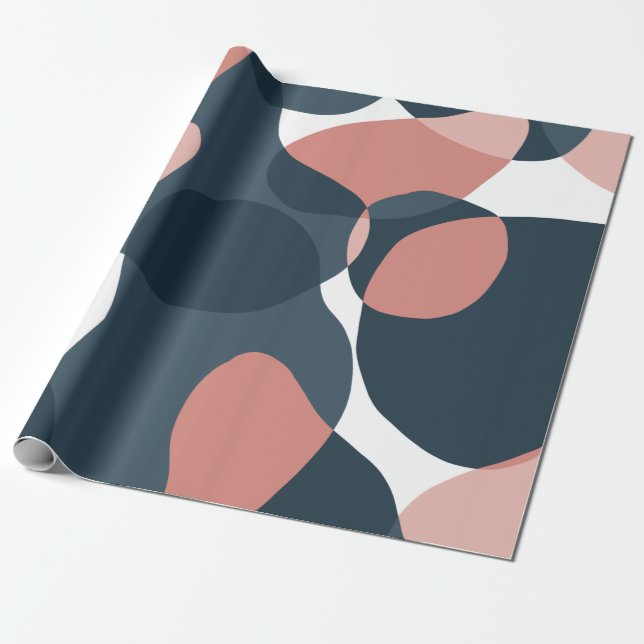 Modern abstract Birthday whtie blue pink Wrapping Paper (Unrolled)