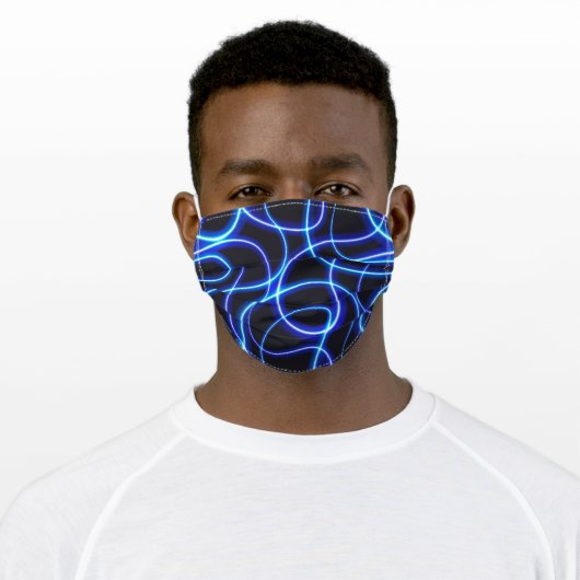 Modern Abstract Black And Blue Neon Adult Cloth Face Mask (Worn)