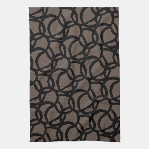 Modern Abstract Black and Brown Line Pattern Kitchen Towel