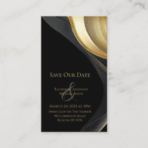 Modern Abstract Black and Gold Elegant Wedding  Business Card