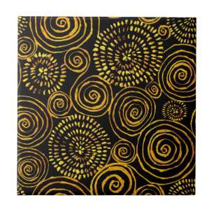 Modern Abstract Black and Gold Geometric Pattern Ceramic Tile