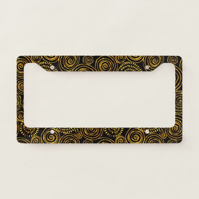 Modern Abstract Black and Gold Geometric Pattern License Plate Frame (Front)