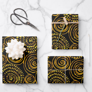 Modern Abstract Black and Gold Geometric Pattern Wrapping Paper Sheets