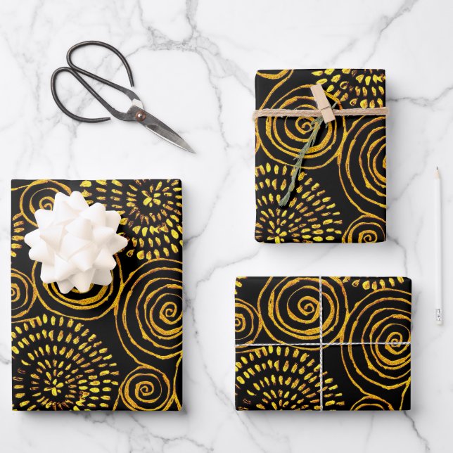 Modern Abstract Black and Gold Geometric Pattern Wrapping Paper Sheets (Front)