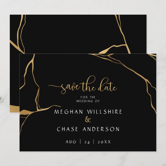 Modern Abstract Black and Gold Japanese Kintsugi  (Front/Back)