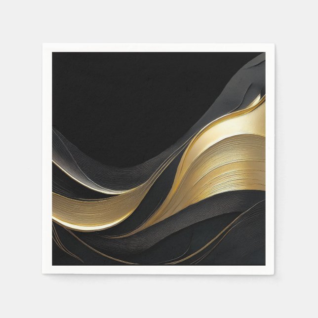 Modern Abstract Black and Gold  Napkins (Front)