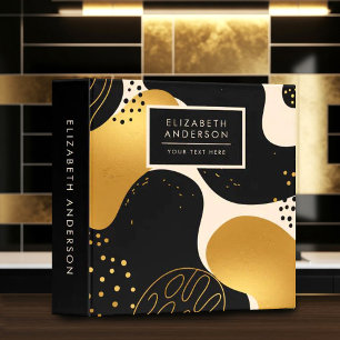 Modern Abstract Black and Gold Organic Pattern 3 Ring Binder