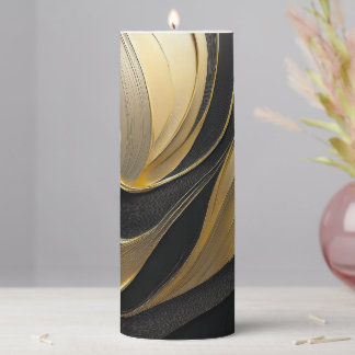Modern Abstract Black and Gold Pillar Candle