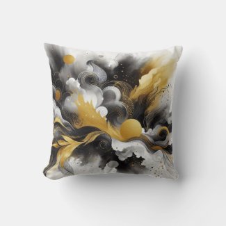 Modern Abstract Black and Gold Throw Pillow