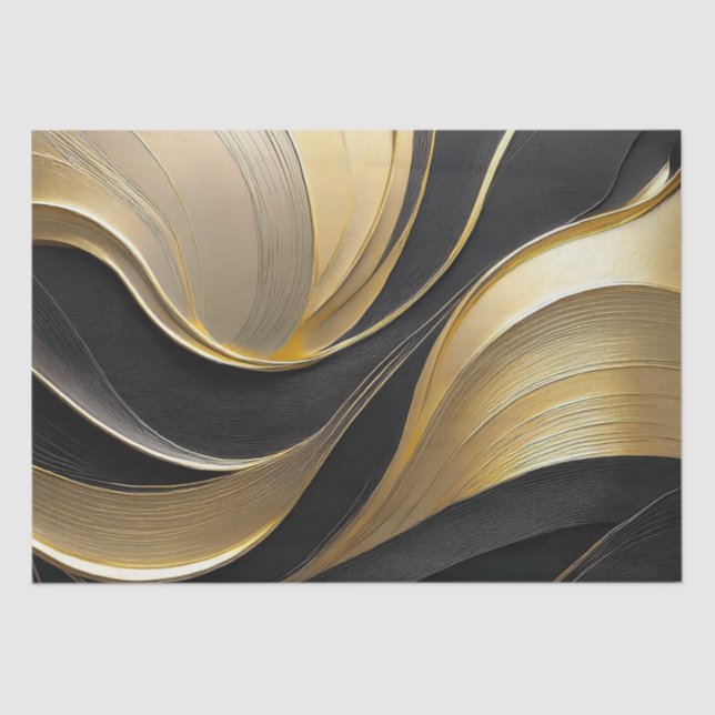 Modern Abstract Black and Gold Tissue Paper (Front)