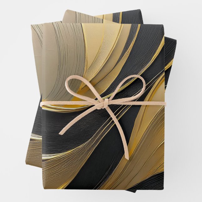 Modern Abstract Black and Gold Wrapping Paper Sheets (In situ)