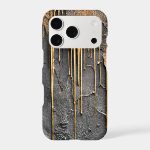 Modern Abstract Black and Metallic Gold Drips iPhone 17 Pro Case
