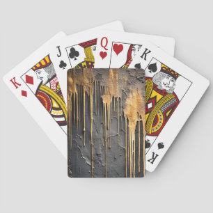 Modern Abstract Black and Metallic Gold Drips Poker Cards
