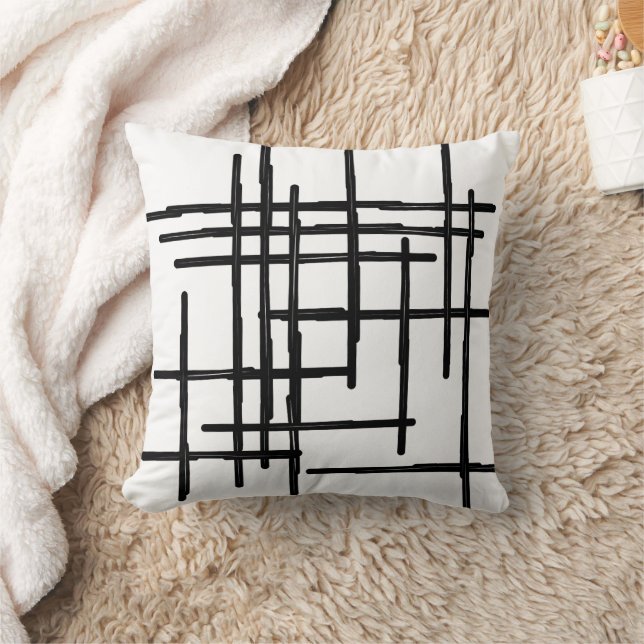 Modern Abstract Black and White Geometric Accent  Throw Pillow (Blanket)