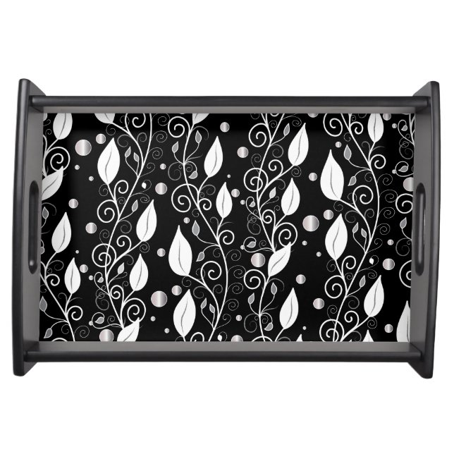 Modern abstract black and white ink illustration serving tray (Front)