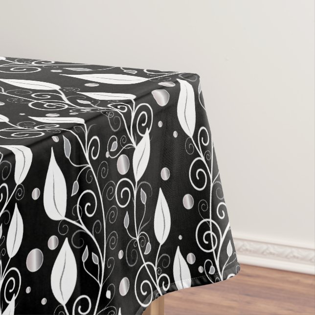 Modern abstract black and white ink illustration tablecloth (In Situ)