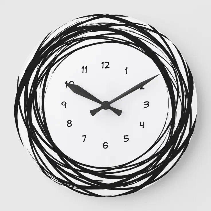 Modern Abstract Black And White Large Clock | Zazzle