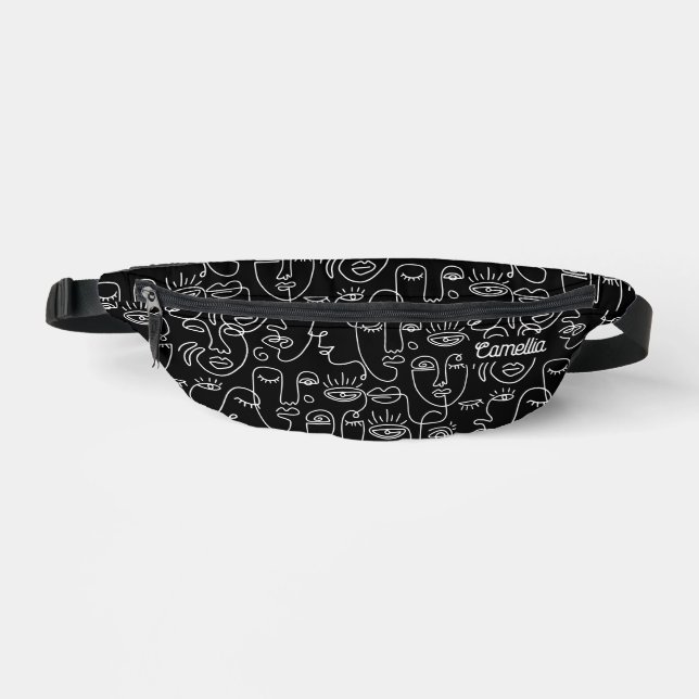 Modern Abstract Black and White Line Face Pattern  Fanny Pack (Front)