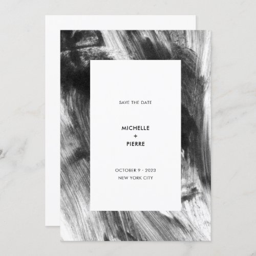 Modern Abstract Black and White Monotype Painting Save The Date