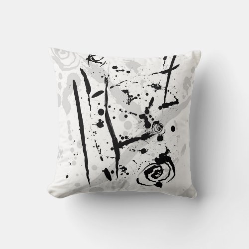 Modern Abstract Black and White Paint Splatter Throw Pillow