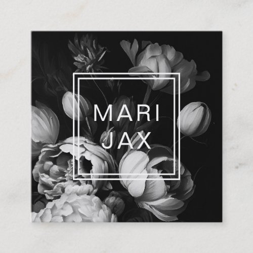Modern Abstract Black and white painterly flowers Square Business Card